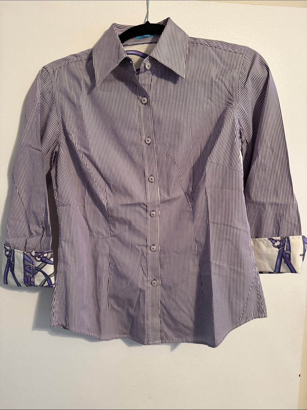 J. McLaughlin Striped Purple Button-Front Shirt